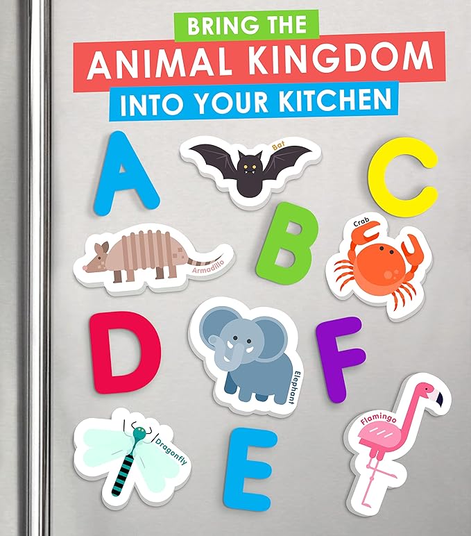 Curious Columbus Toddler Magnets – Animal Fridge Magnets for Kids | 52 Refrigerator Magnets with 26 Animals + 26 ABC Magnetic Letters | Foam Alphabet Learning Set for Toddlers-CubbioJoy