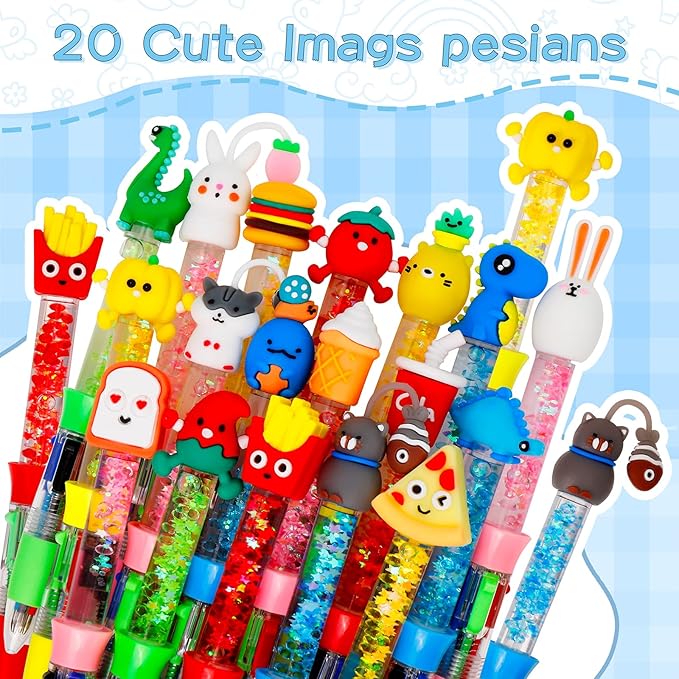 20Pcs Multicolor Pens in One 4-in-1 Cute Pens Bulk for Kids, Ballpoint Pen for Birthdays and Children's Parties, Fun Gifts Assorted Ink Kawaii Pen-CubbioJoy