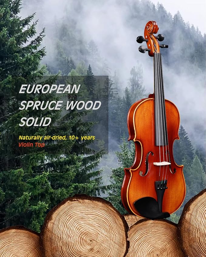 Aileen Solid Wood Violin 4/4 Full Size for Adults and Kids Age 12+, Fiddle Set for Beginners Student, Professional Violin Starter Kit with 12 Accessories (Selected European Solid Spruce and Maple)-CubbioJoy