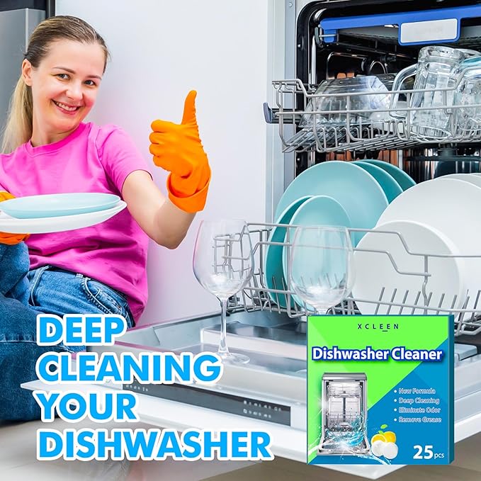 Dishwasher Cleaner and Deodorizer Tablet 25 Count, Deep Cleaning Tablet Helps Remove Limescale, Mineral Buildup and Odor, Formulated to Clean Inside all Machines-CubbioJoy