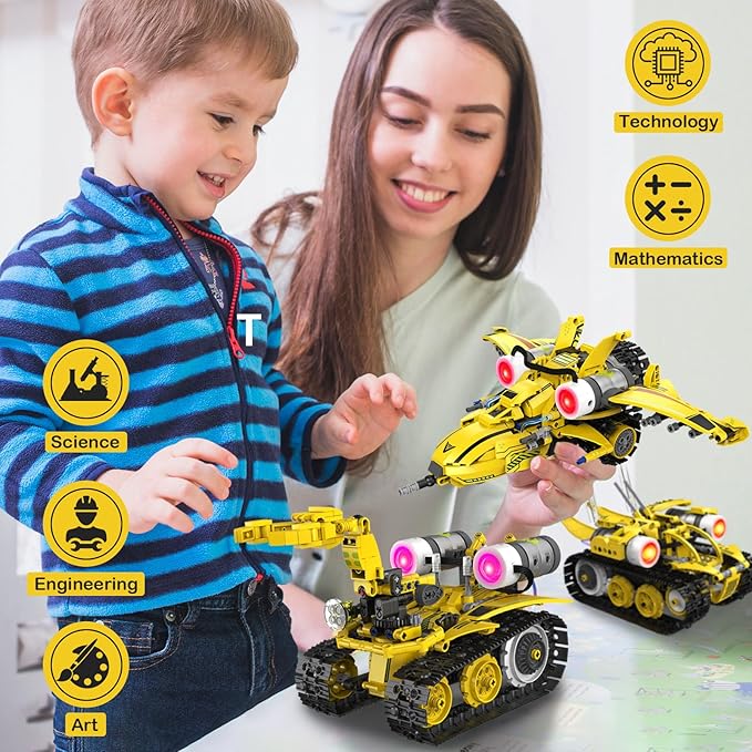 5 in 1 STEM RC Robot Building Kit, 673PCS Remote & App Controlled Jets Building Blocks Set, Robotic Technic Creative Toys, DIY Build Science Learning Gift for Boys Girls Age 6 7 8 9 10 11 12+-CubbioJoy