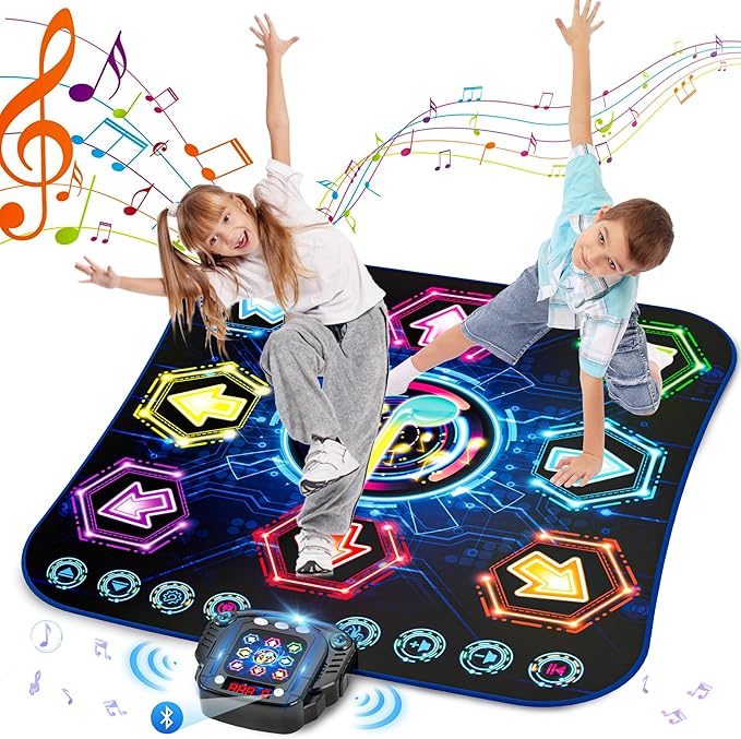 Dance Mat, 2025 Light Up 8-Button Dance Pad with Wireless Bluetooth, Upgraded Flowing Light Control System with Stands, Kids Toys Music Games Birthday for 3-12 Year Old Boys Girls-CubbioJoy