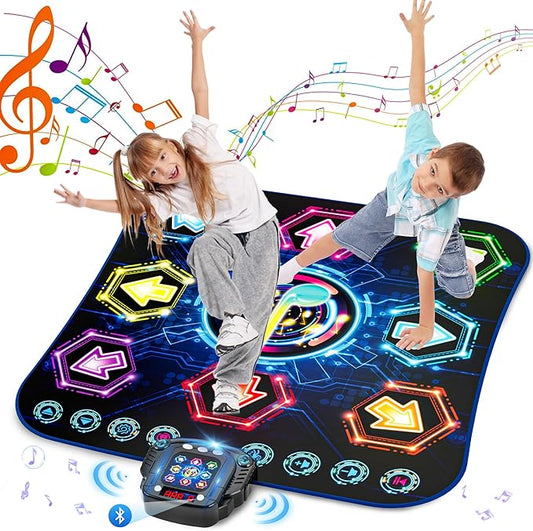 Dance Mat, 2025 Light Up 8-Button Dance Pad with Wireless Bluetooth, Upgraded Flowing Light Control System with Stands, Kids Toys Music Games Birthday for 3-12 Year Old Boys Girls-CubbioJoy