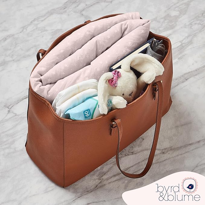 Byrd & Blume Round Baby Play Mat, Organic Cotton Soft Padded Nursery Floor Mat, Safe Hypoallergenic Baby Mat, Reversible, Foldable, Portable Infant Tummy Time Mat Fits Tents & Playpens (40"x40") Pink-CubbioJoy