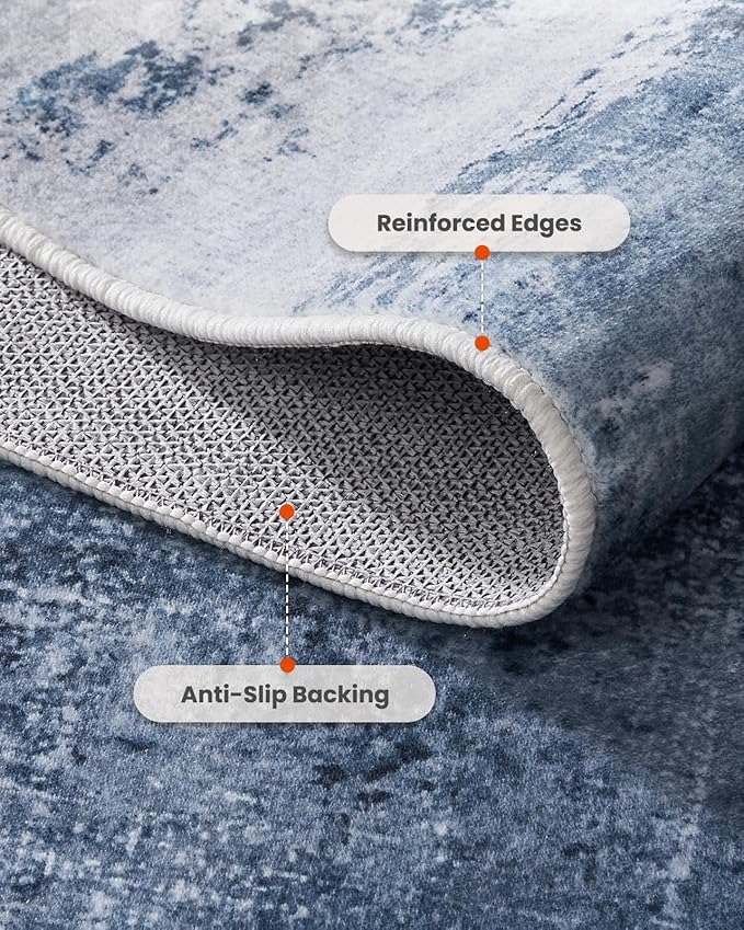 Amada Washable Entry Rug, 2x3 Modern Abstract Rug with Short Pile and Non-Slip Backing, Small Rug with Abstract Pattern for Entryway, Kitchen and Living Room, Dark Blue-CubbioJoy