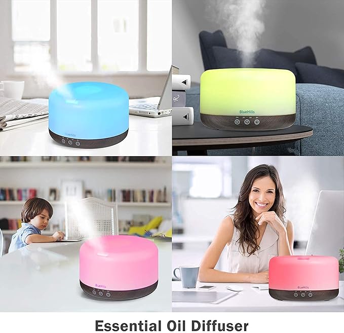 BlueHills Premium 1000 ML Large Essential Oil Diffuser Humidifier for Room Home Aromatherapy Big Capacity Oil Diffuser with Décor LED Lights Long Running Round Diffuser Dark Wood Grain – D002-CubbioJoy