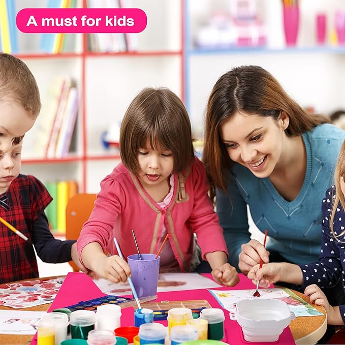 AWOKE Silicone Painting Mat - 20"X16" Silicone Art Mat with 1 Water Cup for Kids - Craft Mat has12 Color Dividers - 2 Paint Dividers (Rose)-CubbioJoy