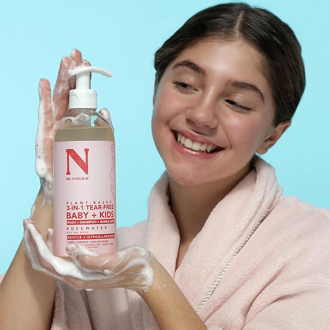 Dr. Natural 3-in-1 Tear-Free Baby Plus Kids Soap - Head-to-Toe Soap and Shampoo - Sensitive Skin Moisturizing Body Wash - Rosewater - 16 oz-CubbioJoy