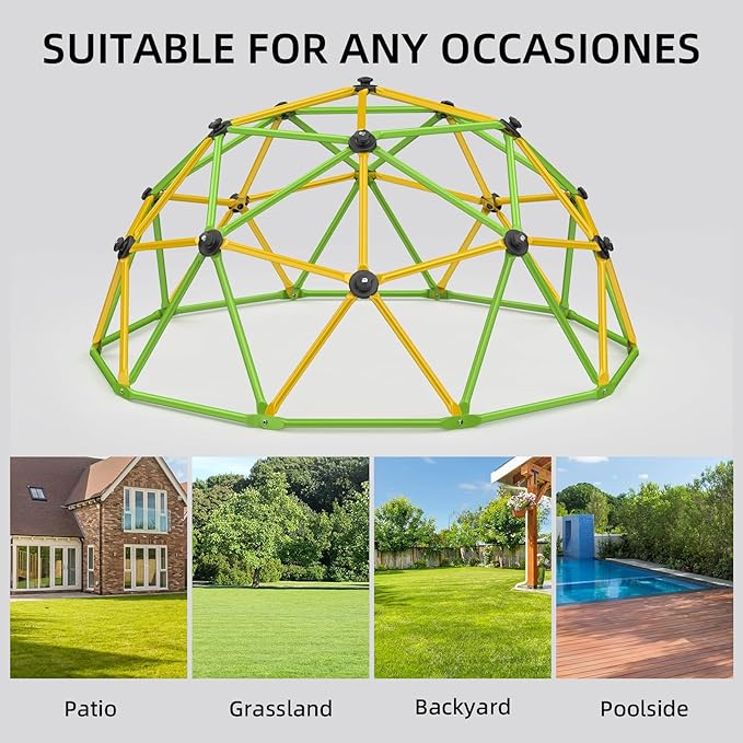 Climbing Dome, 10FT Jungle Gym with Swing for Kids 3 to 10 Outdoor Play Equipment, Supports 800lbs Toddler Play Set, Anti-Rust & Easy Assembly, Gift for Boys Girls (Yellow & Green)-CubbioJoy