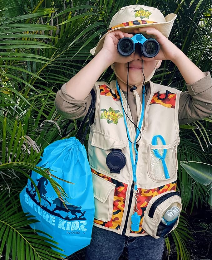 Adventure Kidz - Outdoor Exploration Kit, Children’s Toy Binoculars, Torch, Compass, Whistle, Magnifying Glass, Backpack. Great Kids Gift Set for Camping, Hiking, Educational and Pretend Play.-CubbioJoy