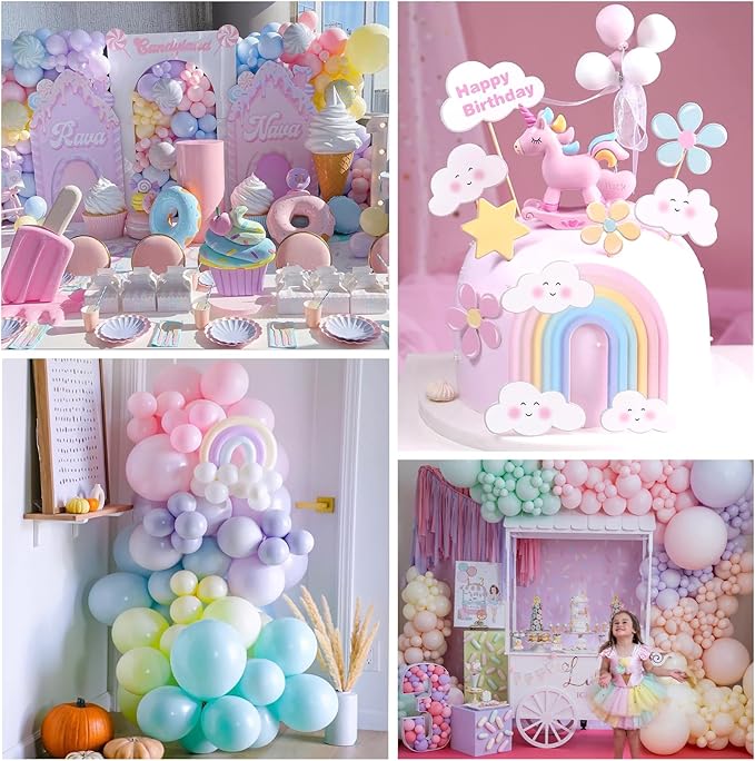 4th Birthday Decorations Girl Pastel, Slmeno 219Pcs Pastel Rainbow Balloon Arch Garland Kit, with Number 4 Balloons,Banner,Cake Toppers,12 3D Butterfly for 4 Year Old Girl Birthday Easter Party Decor-CubbioJoy