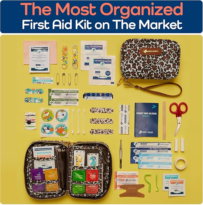 Keep Going Travel First Aid Kit for Kids – 130 Pc.for Purse, Diaper Bag, Backpack, & Suitcase, with Latex-Free Bandages – 7 x 5 x 2 in. Travel First Aid Kit TSA-Approved-CubbioJoy