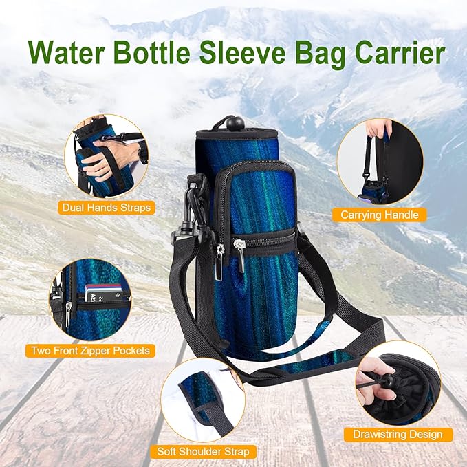 25/32/40/64oz Water Bottle Bag Holder Carrier-Insulated Crossbody Sling Case Sleeve with Strap & Pockets for Men Women Gym Cycling Travel Walking Hiking Camping-CubbioJoy