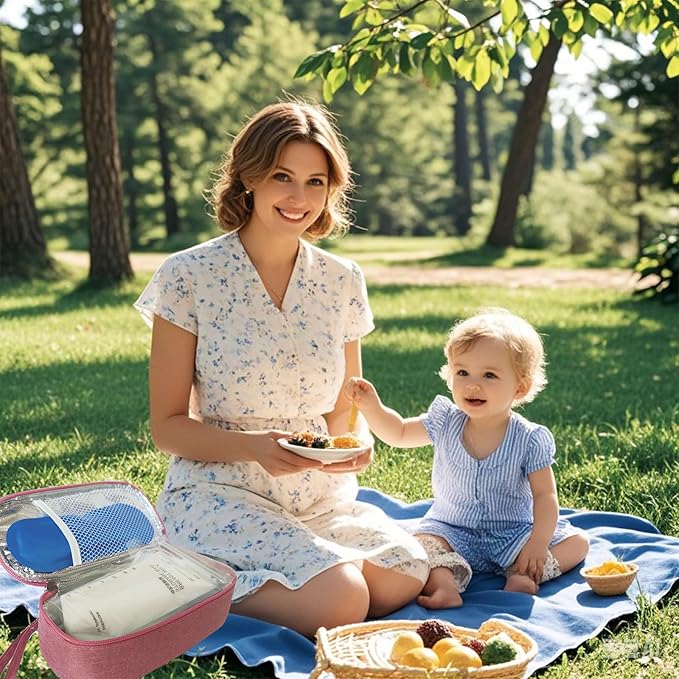 Insulated Breastmilk Cooler Bag with 2 Ice Packs - Breastmilk Cooler Organizer Bag for Daycare, Breastfeeding Mom Travel Outdoor-CubbioJoy