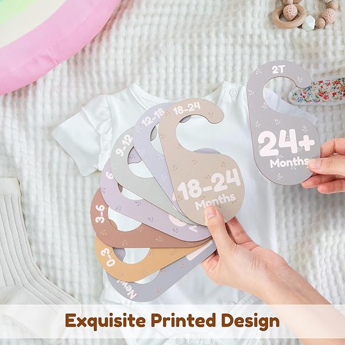 Baby Closet Dividers for Clothes Organizer - Set of 8 Adorable Wooden Double-Sided Baby Clothes Size Hanger Organizer from Newborn to 24+ Months for Nursery Beautiful Minimalist Decor-CubbioJoy