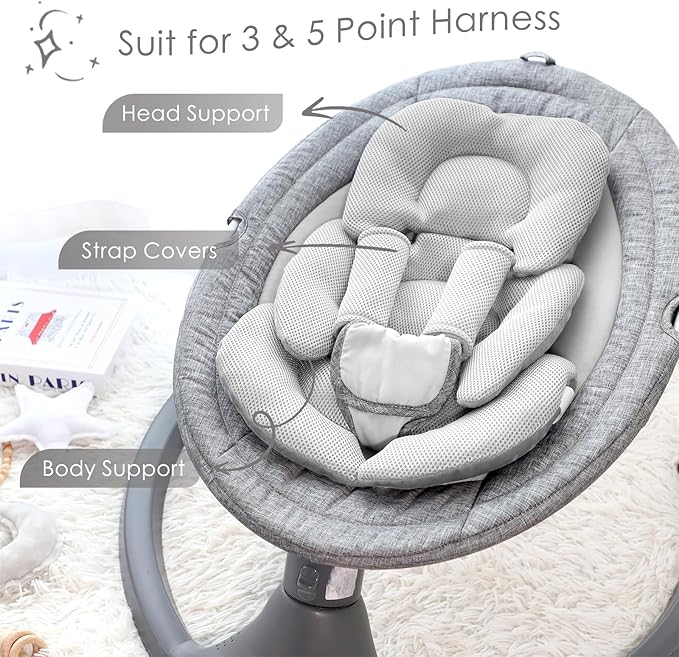 Infant Car Seat Insert for Newborn Girls Boys, Summer Mesh Baby Carseat Head Support with Strap Pads, Soft Reversible Baby Car Seat Insert Cushion Pad for Car Seat, Stroller, Bouncer, Swing, Gray-CubbioJoy