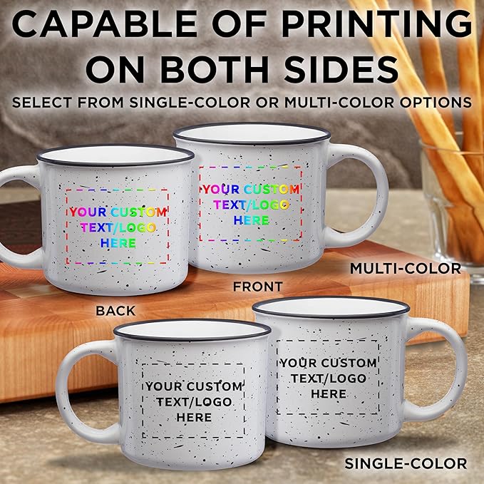 DISCOUNT PROMOS Custom Ceramic Campfire Coffee Mugs 13 oz. Set of 50, Personalized Bulk Pack - Perfect for Tea, Espresso, Cappuccino, Hot Cocoa - White-CubbioJoy