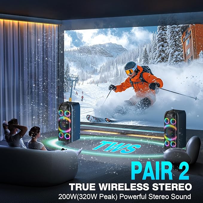 Bluetooth Speaker, 160W Peak Powerful Loud Stereo Sound Deep Bass Wireless Boombox Portable Large Party Speakers with Subwoofer TWS Pairing Dynamic LED Light for Outdoor Camping Backyard Events-CubbioJoy