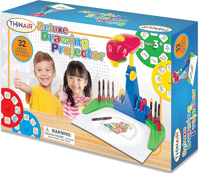 Drawing Projector for Kids 3 & Up | Preschool Tracing Projector Kit Includes 32 Animal Drawings on 4 Sturdy Discs, 8 Crayons & 1 Pad of Drawing Paper for Fun Play-Based Learning-CubbioJoy