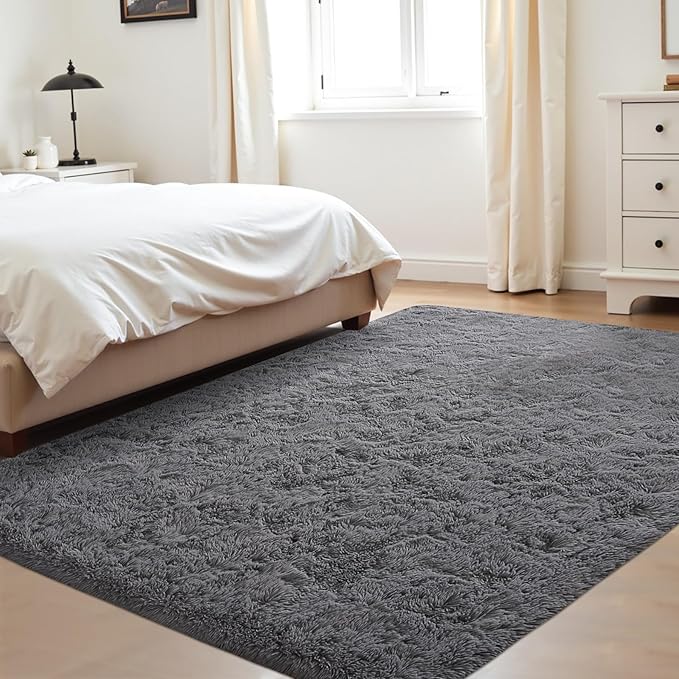4x6 Area Rug for Living Room: Fluffy Shag Soft Washable Rugs Fuzzy Plush Indoor Carpet for Bedroom Nursery Playroom Dorm Kids Girls Boys Room (Dark Grey, 4'x6')-CubbioJoy