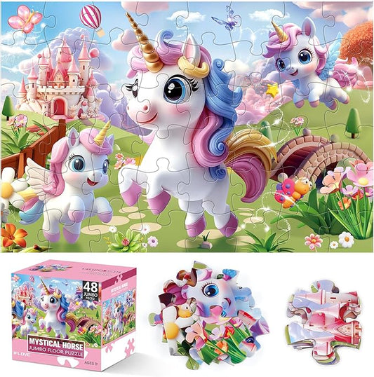 Jumbo Floor Puzzle for Kids,48 Piece Unicorn Large Jigsaw Puzzles,Puzzle for Toddler Ages 3-5,Fun Educational Preschool Learning Toy Gift for Boys & Girls Ages 4-8-CubbioJoy
