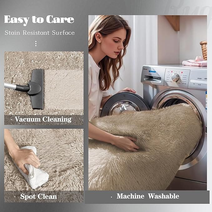 4x6 Area Rug for Living Room: Fluffy Shag Soft Washable Rugs Fuzzy Plush Indoor Carpet for Bedroom Nursery Playroom Dorm Kids Girls Boys Room (Camel, 4'x6')-CubbioJoy