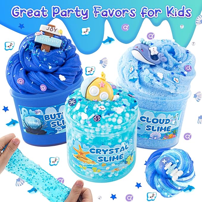 6 Packs Slemes, Blue Slime Kit - Cloud Slime kit for Boys Girls Ages 8-12, for Kids Slime Set Party kit Goodie Bag Stuffers, 4 5 6 7 8 9 10 Year Old Girl Birthday Gift Cute Stuff-CubbioJoy