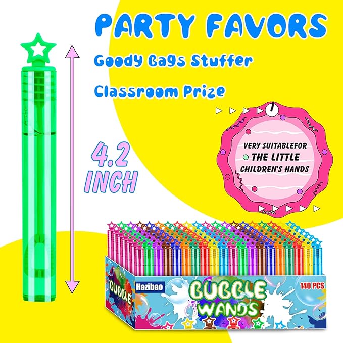 140 Pack Mini Bubble Wands for Kids, 10 Colors Bulk Bubble Wand with Star Top, Perfect for Birthday, Carnival Prize,Party Favors, Wedding, Summer Outdoor Toys,Goody Bags Stuffer Bubbles-CubbioJoy
