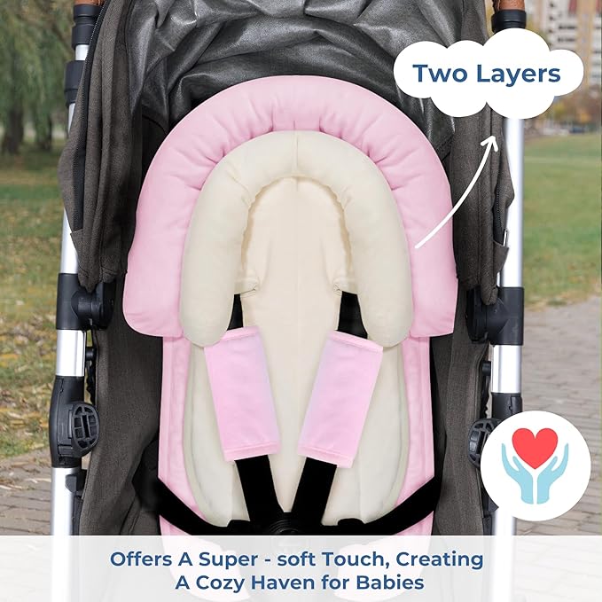 COOLBEBE New Babybody Support & Strap Covers Set for Newborn Infant Toddler- Extra Soft Stroller Cushion Pads Car Seat Insert, Perfect for Carseats, Strollers, Swings, Pink-CubbioJoy