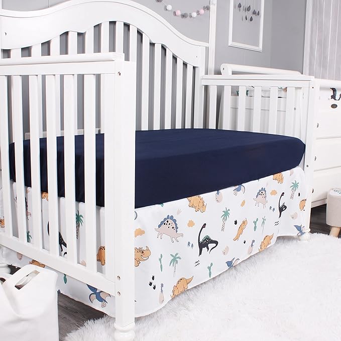 Belsden Dinosaur 3 Piece Crib Bedding Set for Baby Boys Girls, Classic Nursery Bedding Essential Including Comforter, Crib Sheet and Crib Skirt, Ultra Soft Cozy, Dino-CubbioJoy