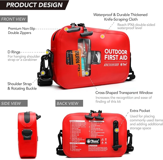 152 PCS Waterproof First Aid Kit, Portable Small Boat Dry Bag Bug Out Bags, Emergency Medical Kit Ideal for Boating, Camping, Fishing, Kayaking, Floating, Red-CubbioJoy