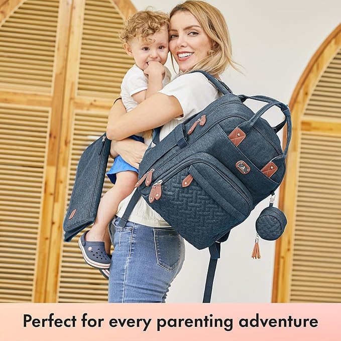 Dikaslon Diaper Bag Backpack with Portable Changing Pad, Pacifier Case and Stroller Straps, Large Unisex Baby Bags for Boys Girls, Multipurpose Travel Back Pack Moms Dads, Peacock blue-CubbioJoy