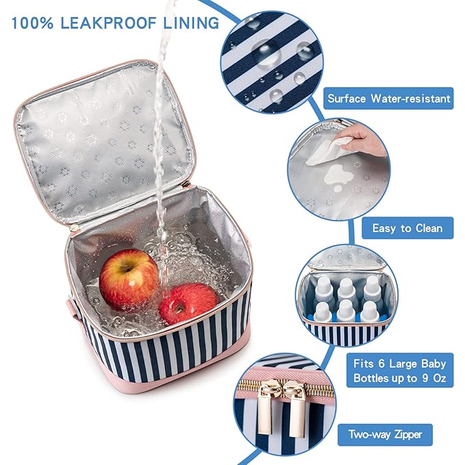 Breastmilk Cooler Bag with Ice Pack Fits 6 Baby Bottles Up to 9 Ounce, Baby Bottle Bag with Shoulder Strap for Nursing Mom Daycare, Straps-CubbioJoy
