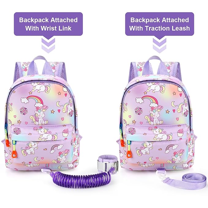 Accmor Toddler Harness Backpack Leash, Mini Unicorn Backpacks with Anti Lost Wrist Link, Cute Child Backpack Walking Leashes Keep Kids Close Rope Tether Rein for Baby Girls to Outdoor Travel-CubbioJoy