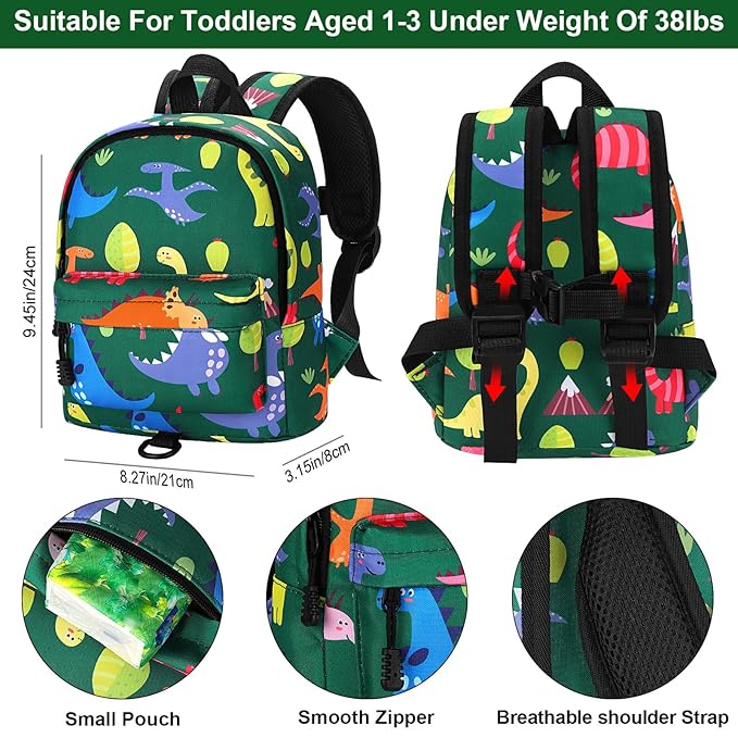 Accmor Toddler Backpack Leash, Cute Baby Backpacks with Anti Lost Wrist Link, Mini Kids Backpack Harness Leash for Outdoor Travel, Adorable Dinosaur Backpack Tether Walking Harness for Boys 1-3-CubbioJoy