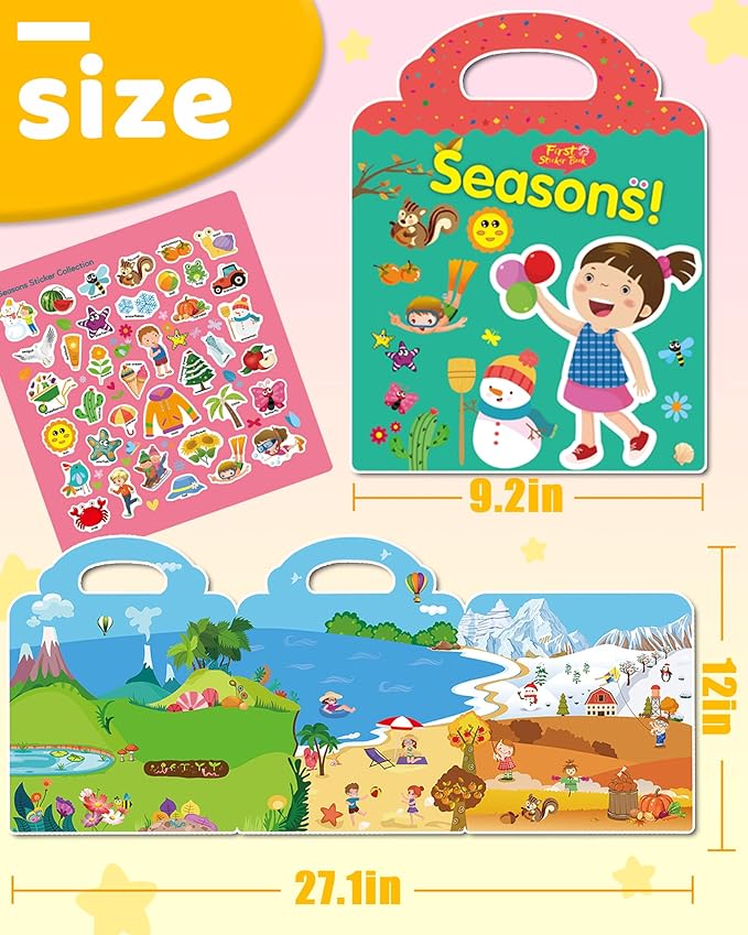 Benresive Reusable Sticker Book for Toddlers 2-4 Years, Fun Travel Stickers for Kids, Waterproof Sticker Books for Toddlers 1-3, Crafts Activities for Todddlers 1-3 2-4 3-5 - Season-CubbioJoy