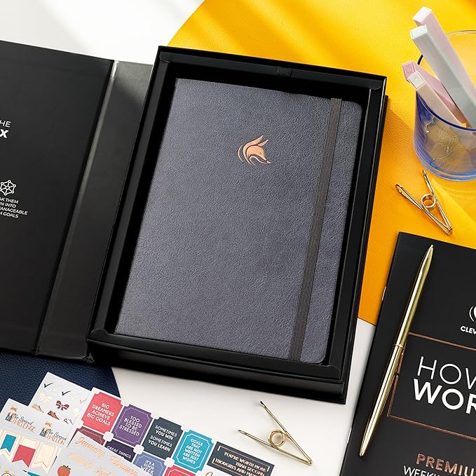 Clever Fox Planner Premium Edition – Undated Luxurious Weekly & Monthly Planner to Increase Productivity and Hit Your Goals – Organizer – Start Anytime, A5, Lasts 1 Year, Silver Black (Weekly)-CubbioJoy