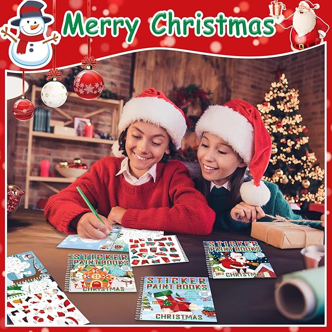 4 Pcs Christmas Paint by Sticker Books for Kids Ages 4-8 Sticker by Number Books Activity Book for Kids Ages 3-5 Sticker Puzzle Book Craft Art Toddlers Gift Snowman Santa Claus Xmas Tree 32 Pictures-CubbioJoy