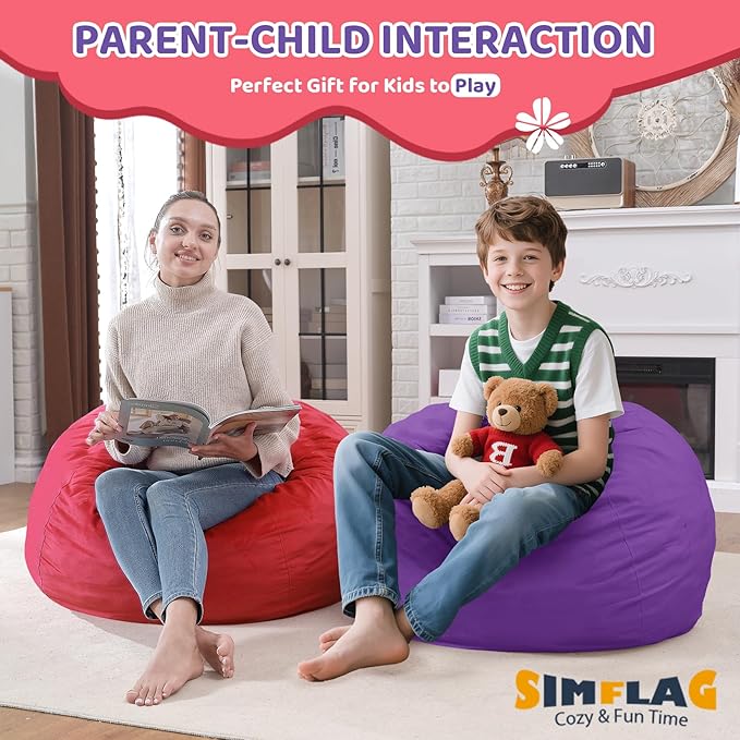 2FT Bean Bag Chair, Comfy Bean Bag Chairs with Memory Foam Filled, Fluffy Beanbag Sofa with Dutch Velvet Cover, Teardrop BeanBag Chairs for Living Room, Playroom - Purple-CubbioJoy