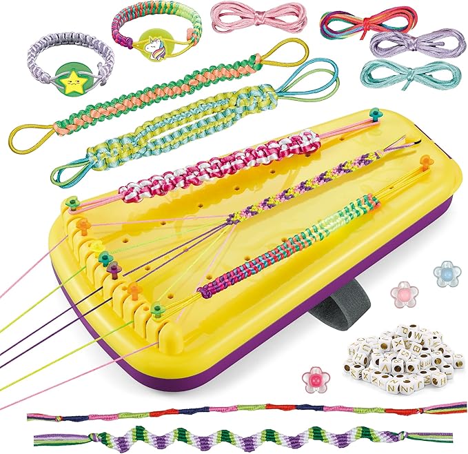 Chilpals Friendship Bracelet Making Kit for Girls,Arts and Crafts for Kids Ages 8-12,Birthday Gifts Ideas for Girl 7 8 9 10 11 Year Old - 2 in 1 Bracelets String Maker Toys Set (Yellow)-CubbioJoy