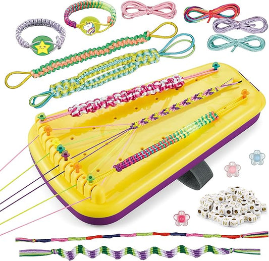 Chilpals Friendship Bracelet Making Kit for Girls,Arts and Crafts for Kids Ages 8-12,Birthday Gifts Ideas for Girl 7 8 9 10 11 Year Old - 2 in 1 Bracelets String Maker Toys Set (Yellow)-CubbioJoy