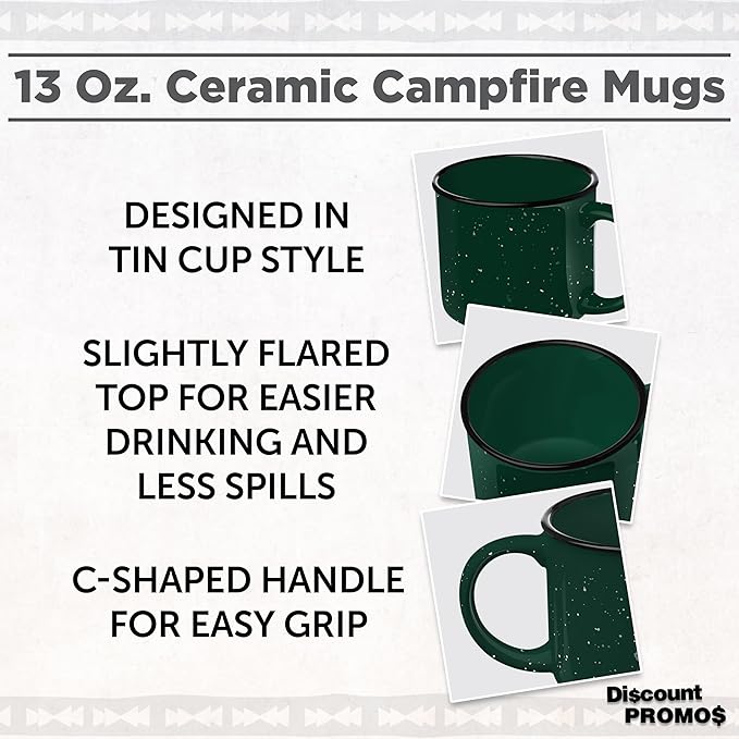 DISCOUNT PROMOS Ceramic Campfire Coffee Mugs 13 oz. Set of 10, Bulk Pack - Perfect for Tea, Espresso, Cappuccino, Hot Cocoa - Green-CubbioJoy