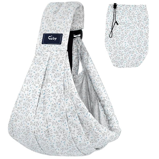 CUBY Wrap Baby Sling Carrier, Baby Wraps Sling Carrier Adjustable Breathable Lightweight Easy to Wearing - Baby Slings for Newborn Infant Toddler Front & Hip Carry Up to 40lbs (Blue Flower)-CubbioJoy