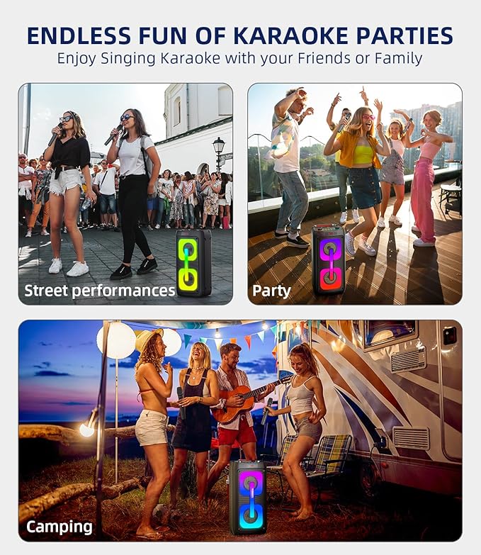 Karaoke Machine for Adults, Portable Bluetooth Speaker with 2 Wireless Microphones, Portable PA System with Disco Lights for Big Party, Outdoor, Ideal Gifts for Family, Music Lover-CubbioJoy
