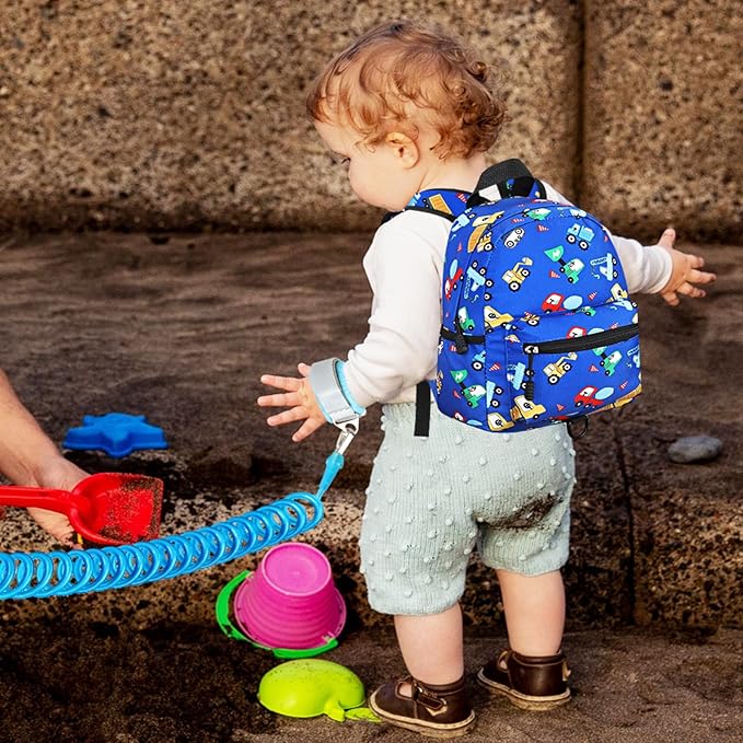 Accmor Toddler Backpack with Leash, Cute Kids Backpacks with Anti Lost Wrist Link, Mini Baby Backpack Leash Walking Harness for Outdoor Travel, Small Excavator Backpack Tether Protector for Boys-CubbioJoy