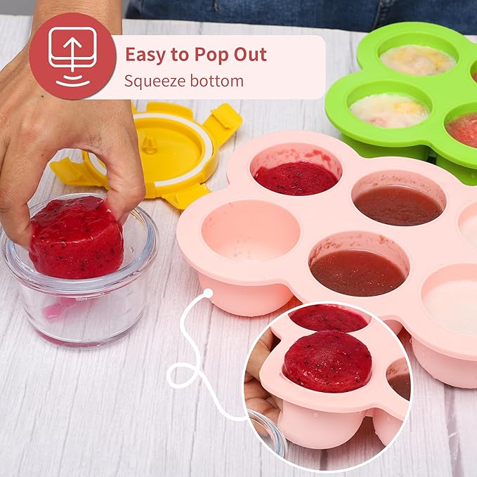 6x3oz Baby Food Freezer Tray with Clip on Lid Gossamer Pink | Leakproof Freezer Molds Silicone Storage Container for Purees Fruits Vegetables-CubbioJoy