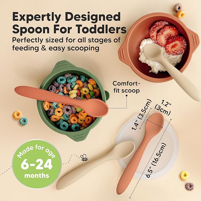 KeaBabies Silicone Baby Spoons, Self Feeding 6-12 months - 3-Pack Baby Weaning Eating Utensils,Toddler First Food Training Spoon,Infant,Kids Feeding Supplies Essential Set,Dishwasher-safe (Terracotta)-CubbioJoy