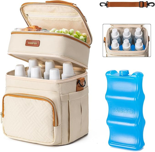 Insulated Breastmilk Cooler Bag with Ice Pack - Holds 6x9oz Bottles, Leakproof Double Layer, Baby Bottle Cooler Bag with Adjustable Strap for Nursing Moms, Daycare & Travel-CubbioJoy