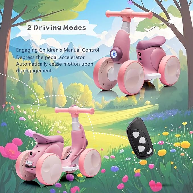 6V Electric Baby Balance Bike for 1 Year Old Boys Girls Ride on Toys 12-48 Months Toddler Balance Bike, 4 Wheels Kids First Bike with Remote Control First Birthday Gifts- Purple-CubbioJoy