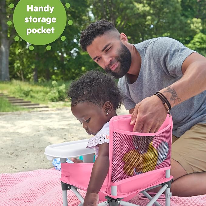 Bright Starts Pop 'N Sit Portable Booster, Indoor/Outdoor Use, Floor Seat with Feeding Tray, Pink, 6 Mos - 3 Yrs-CubbioJoy